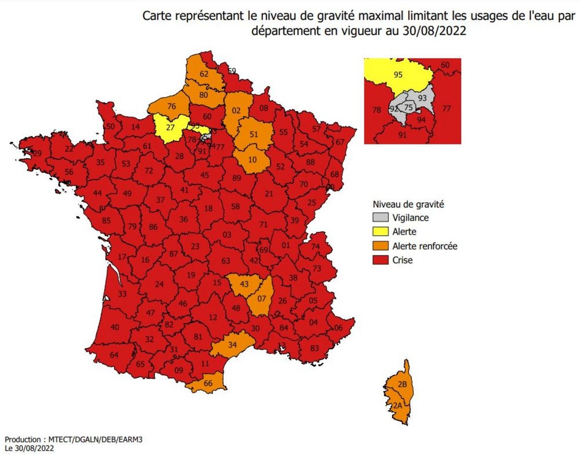 Carte des niveaux de sécheresse