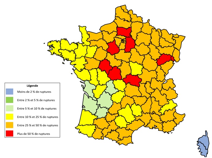 Carte des taux de rupture des stations en gazole 