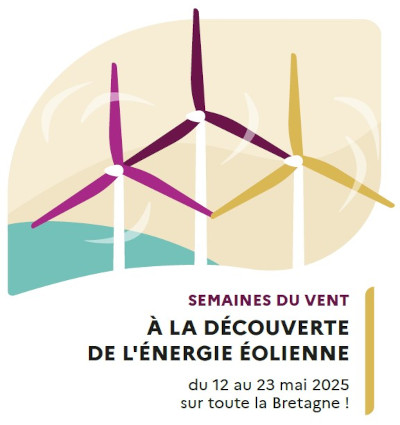 Illustration d'éoliennes avec un rappel des dates du 12 au 23 mai 2025