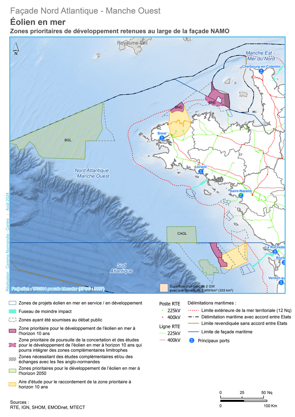 Carte des zones prioritaires à l’éolien en mer