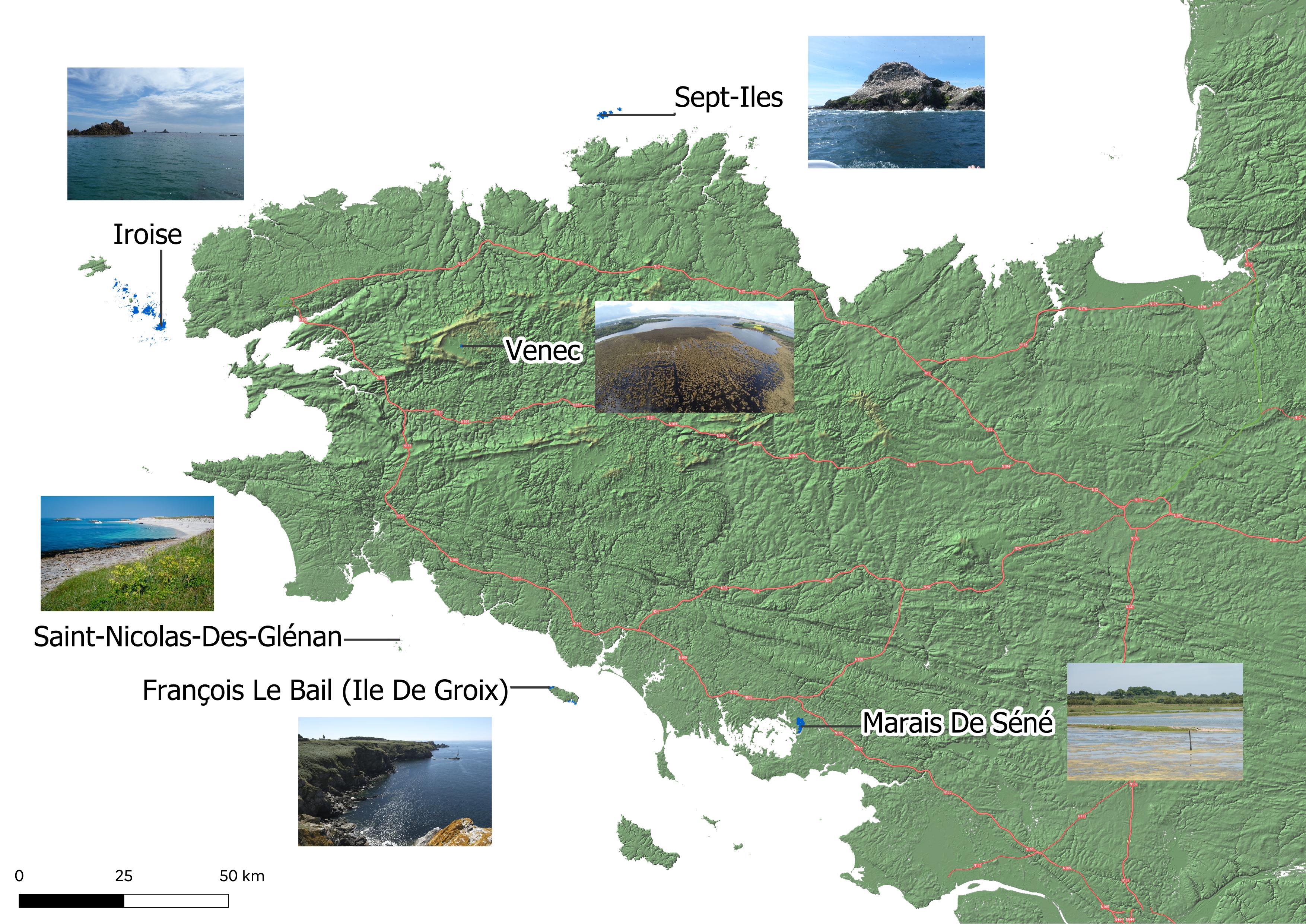 Localisation des aires protégées bretonnes concernées par une démarche d'extension en 2022