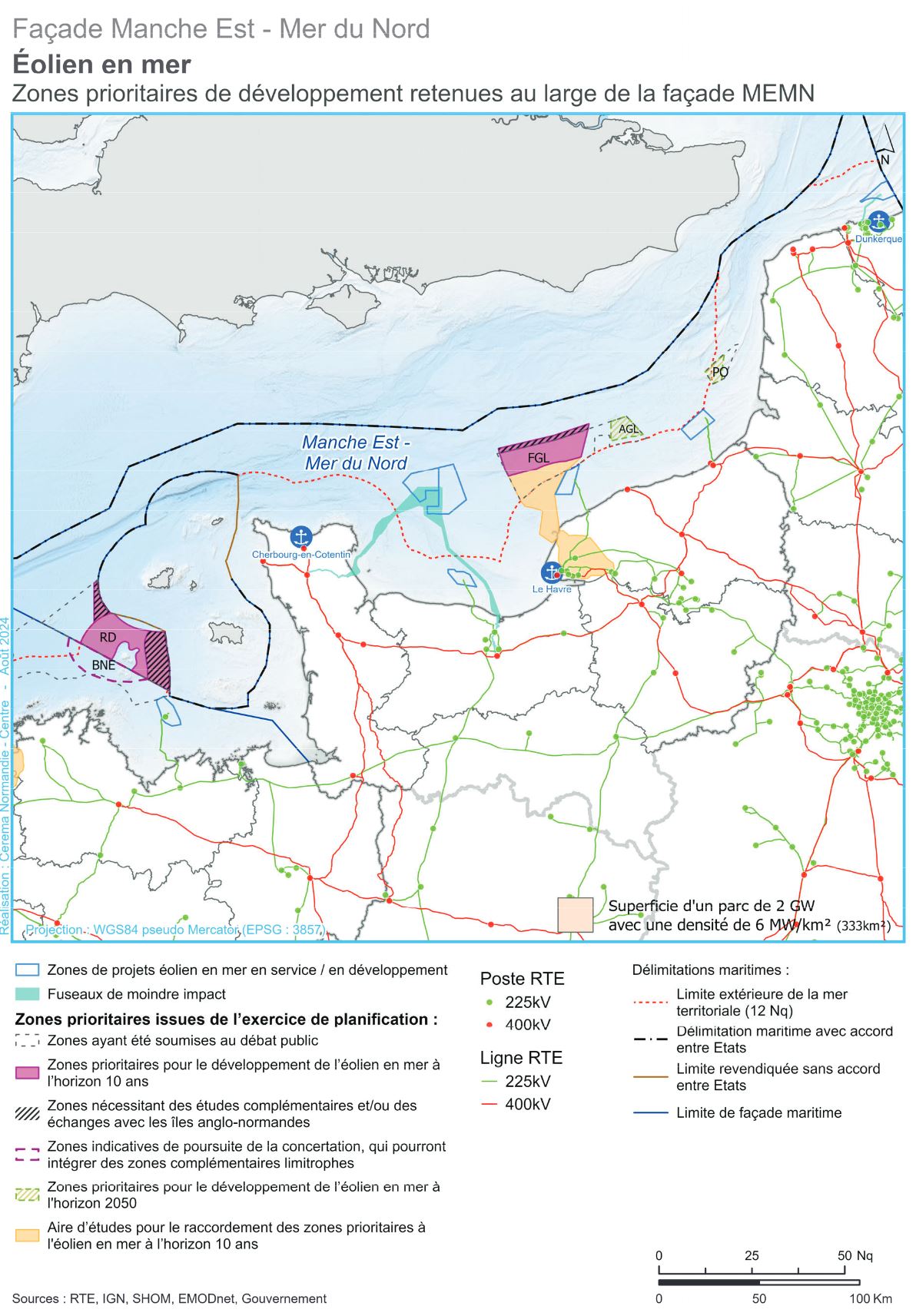 Zones prioritaires de développement retenues au large de la façade MEMN