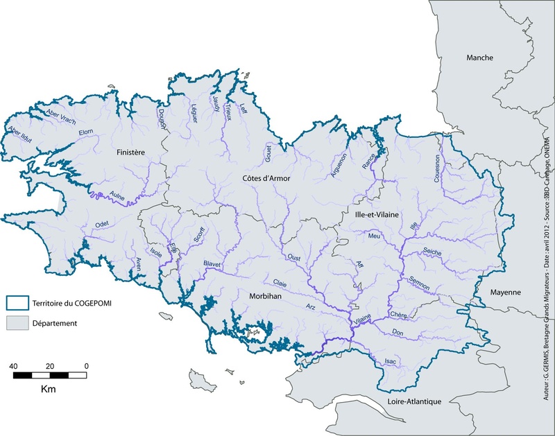 Territoire du COGEPOMI des cours d'eau bretons