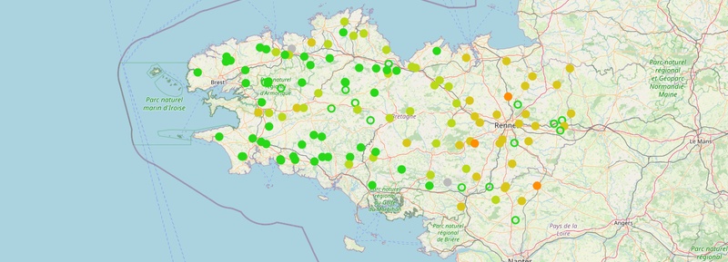 Copie écran "Visualiseur débit des cours d'eau DREAL Bretagne"