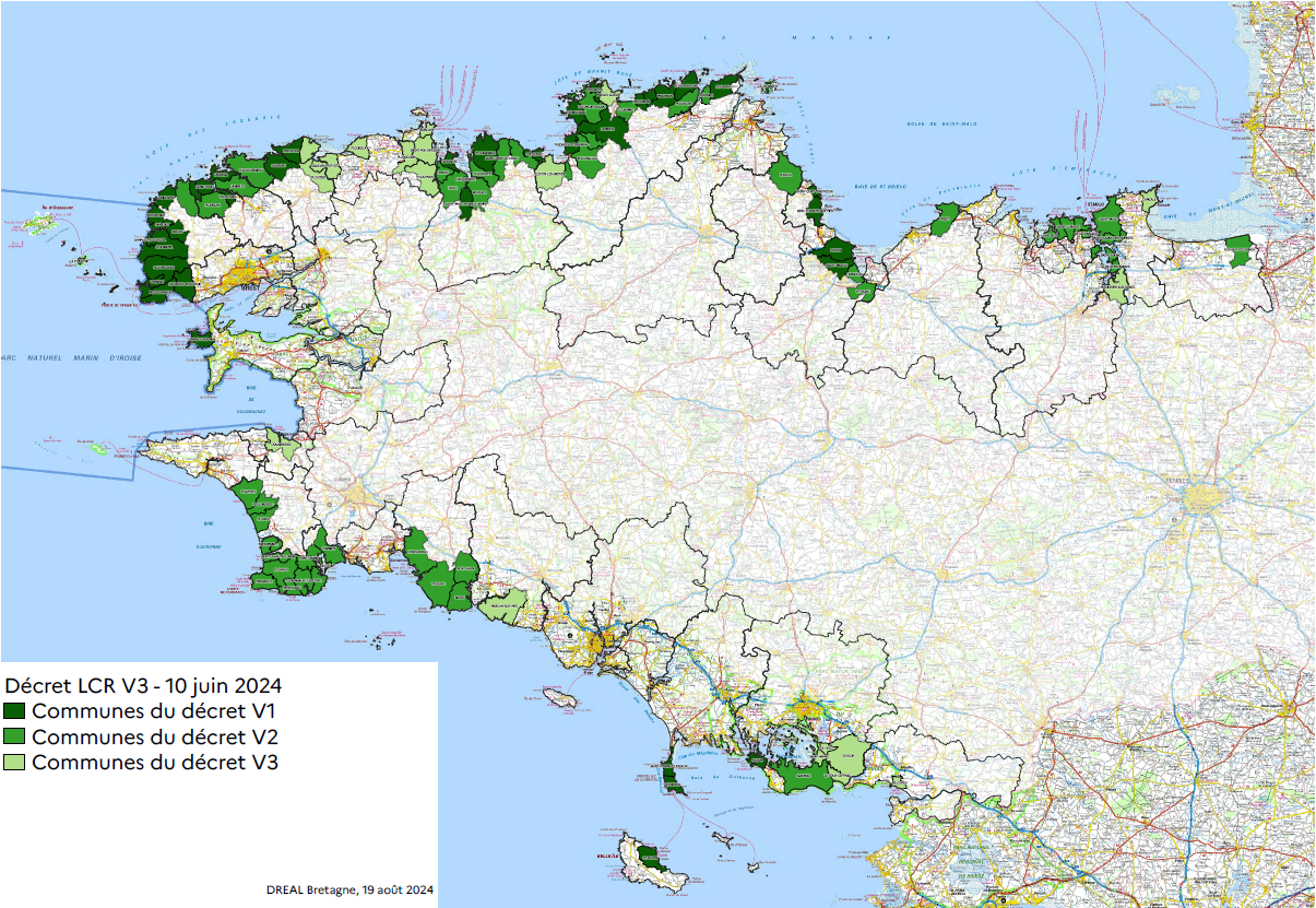Aperçu carte des communes listées par décret (2024)