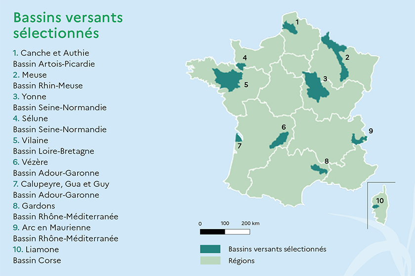 Cartographie des 10 bassins versants expérimentaux