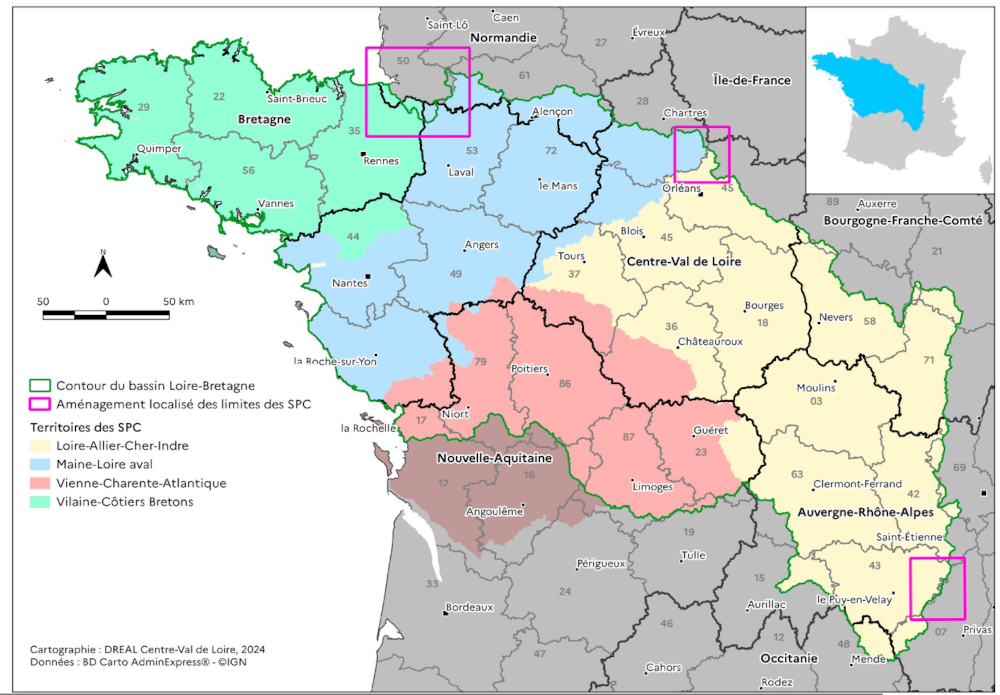 Carte des territoires des services de prévision des crues